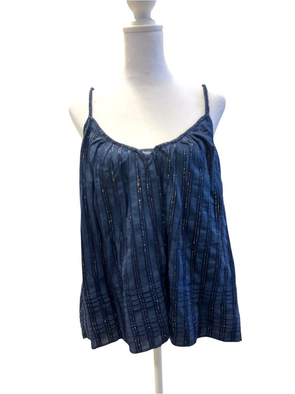 NWT Ramy Brook Blue Metallic Striped Spaghetti Strap Women's Tank Top US Small